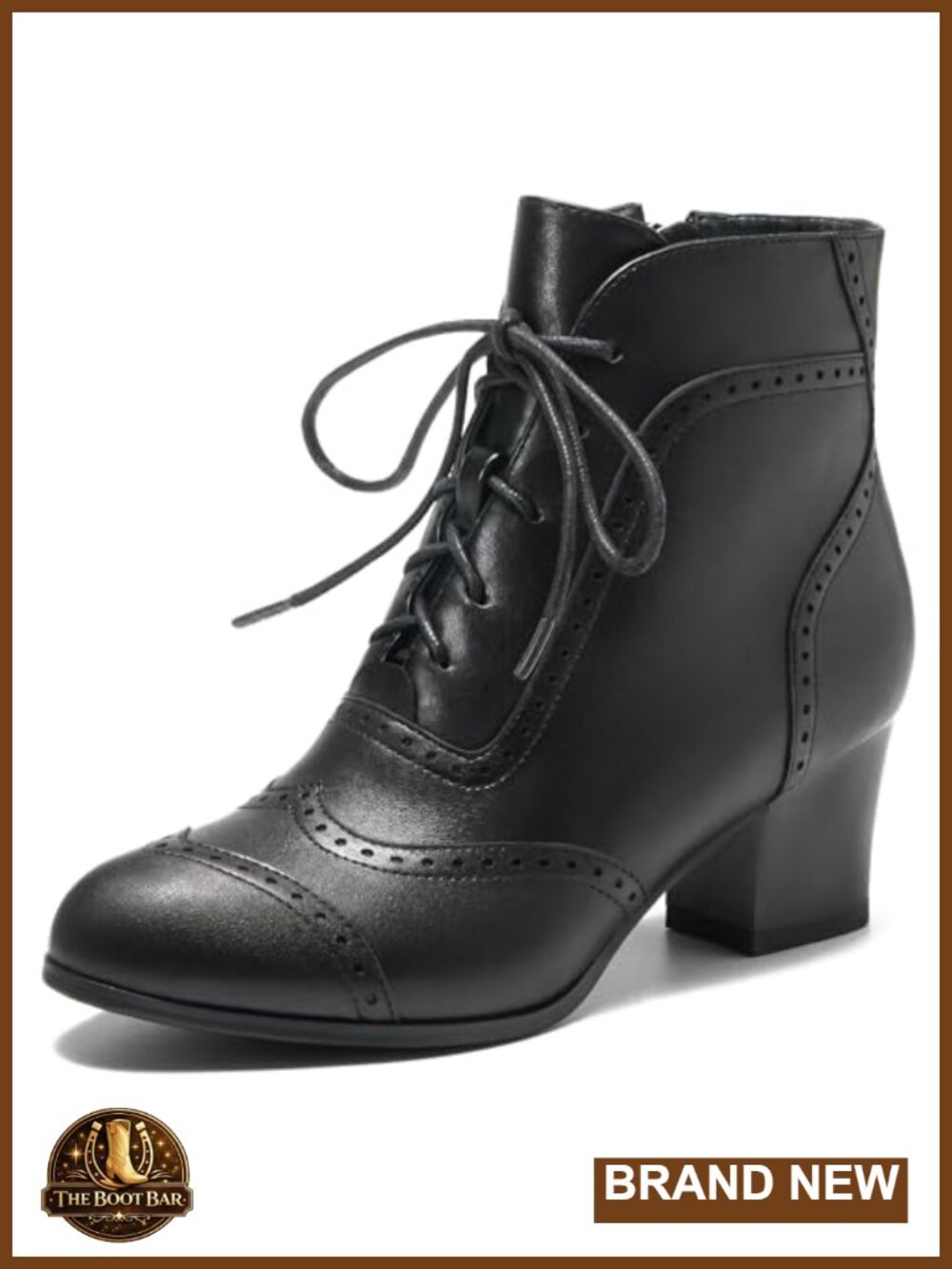Women's Victorian Lace Up Ankle Boots Side Zip Chunky Block Heel Booties
